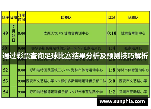 通过彩票查询足球比赛结果分析及预测技巧解析